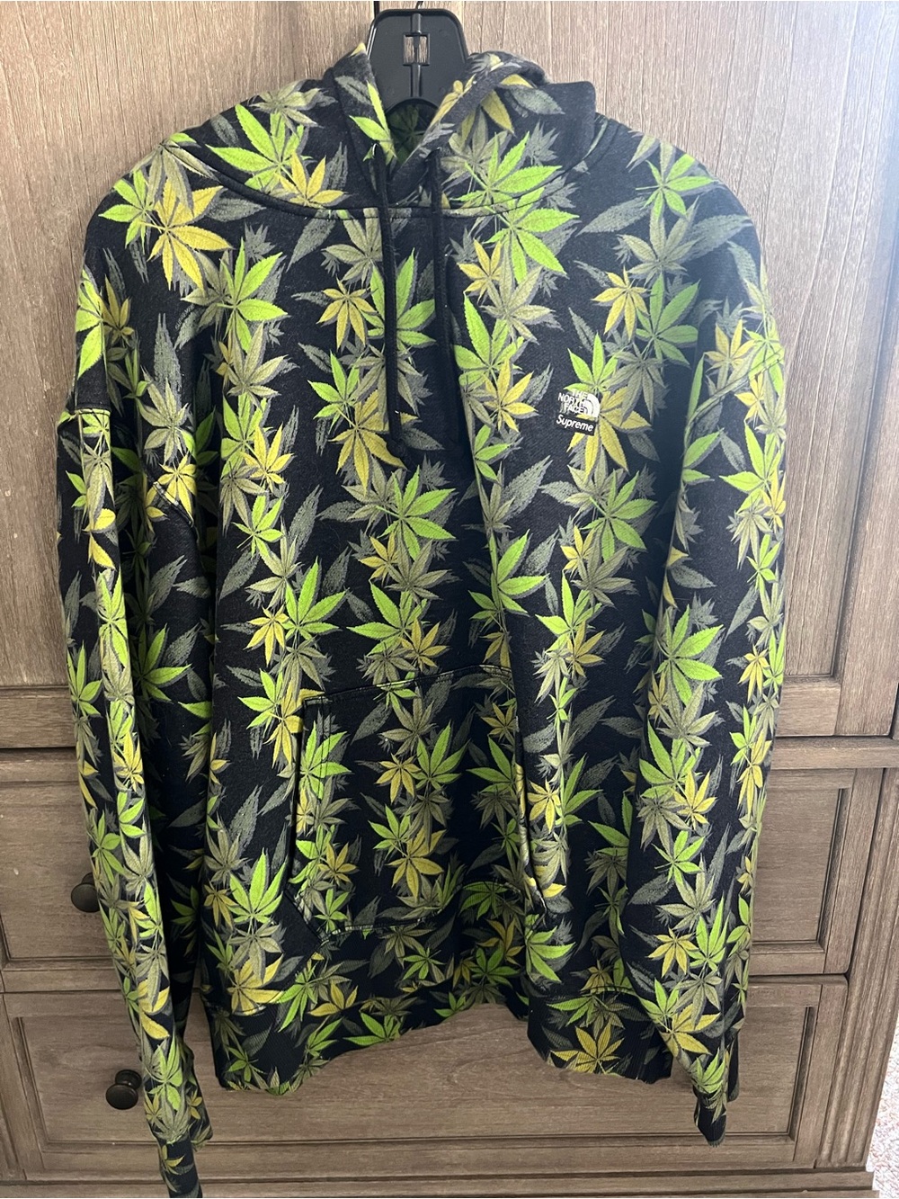 The North Face x Supreme Black Hoodie with Lime Green & Yellow Leaf Accents - Picture 2 of 6
